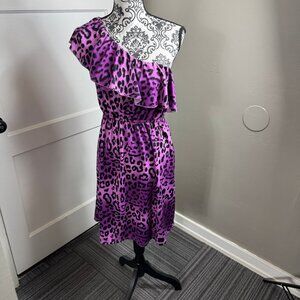 She Scool pink cheetah print ruffled on sleeve above knee dress.  Size L